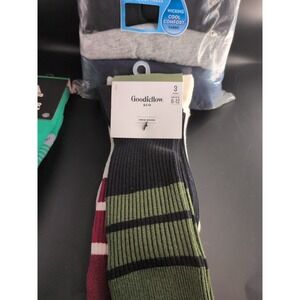 Goodfellow & Co Mens Crew Socks 3 Pairs Striped Ribbed Shoe Size 6-12 Multicolor